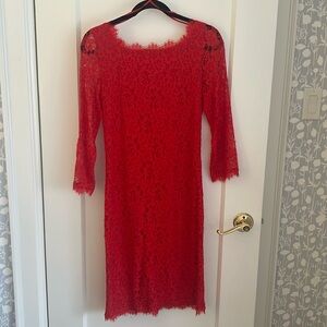 Red Diane Von Furstenberg Lace Dress
